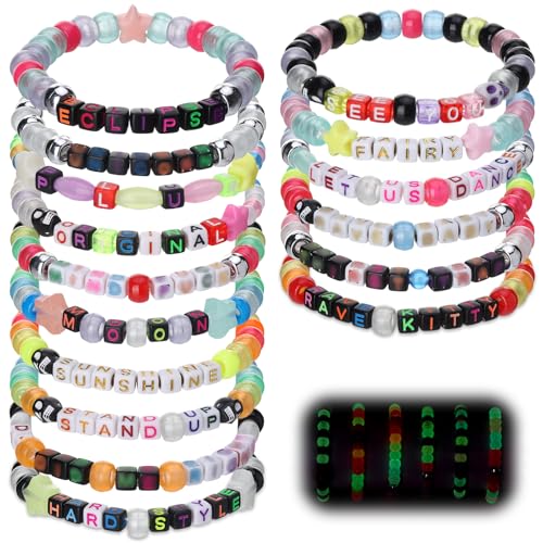 SMAODSGN 16Pcs Glow in the Dark Music Bracelets Scene Bracelet Stretch Colorful Y2k Friendship Bracelets EDM Festival Trinkets for Women Music EDM Party PLUR