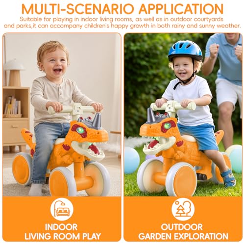 Image of Kids Tricycle, Dinosaur Toys Trike Bike with Safe Anti-Rollover Design, Music, Storage Basket, Big Wheels & LED Lights, Toddler Ride on Toys, Bicicletas para Ninos De 3 Anos a 6 (Orange)