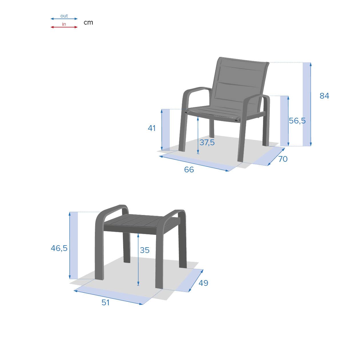 Hespéride - Set di mobili da Giardino Duo in Alluminio a 2 posti Elyn Blu Anatra e Grafite