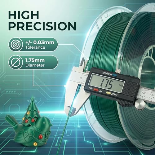 Image of PLA Filament 1.75mm Christmas Green 1KG, Clog-Free 3D Printer Filament Dimensional Accuracy + /- 0.02mm, 1kg Spool(2.2lbs) 3D Printing Filament Fits for Most FDM 3D Printers