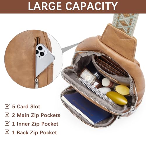 BOSTANTEN Sling Bag for Women Leather Crossbody Bag Vintage Cross Body Purse for Travel with Guitar Strap, Bohemian Style