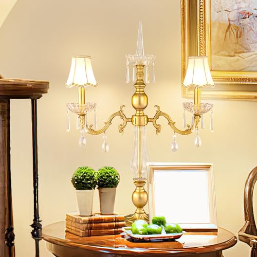Wellmet Gold Crystal Table Lamp, 2 Light Crystal Table Lamp