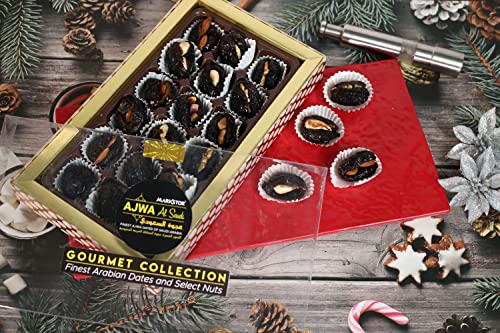 Image of MARKSTOR Ajwa Dates & Nuts-Gift Box-Gourmet Collection Of Exotic Arabian Dates Filled With Select Nuts, Fresh (18 Pieces, 0.46 Gram)