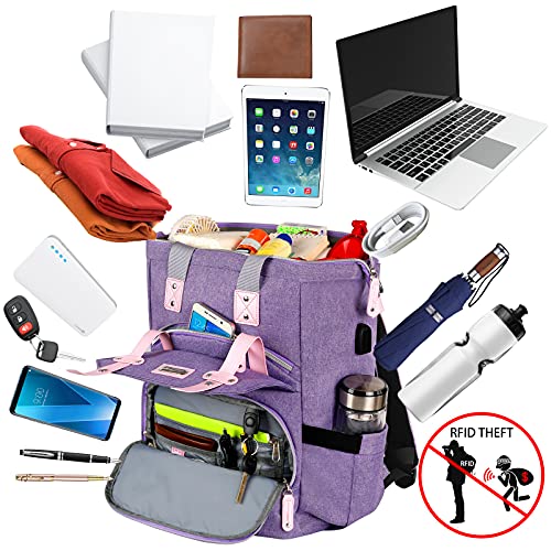 Laptop Backpack For Women,Large Computer Backpack Fits 17 Inch Laptop With Usb Charging Port Rfid Water Resistant School Purse Casual Purple Bookbag For Teacher/Work/College/Nurse/Doctor/Woman #TOP1
