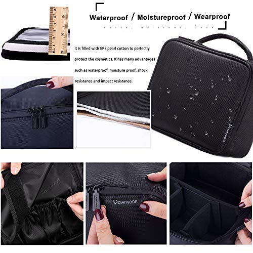 ROWNYEON Makeup Train Case Makeup Bag Organizer Travel Makeup Case Cosmetic Bag Proffessional Portable Storage Bag for Cosmetics Makeup Brushes Gift for Girls Women 9.8'' Mini Black