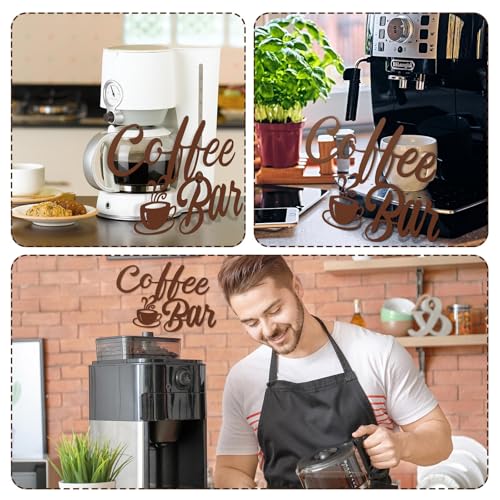Image of Shimeyao Coffee Bar Accessories Coffee Bar Sign for Wall Metal Rustic Hanging Wall Art Vintage Brown Cup Letter Sign for Cafe Home Office Kitchen