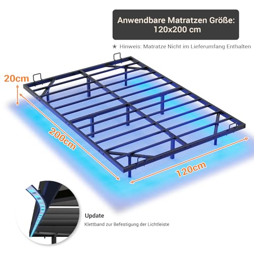 DICTAC Bett 120x200 cm mit LED Beleuchtung Bettgestell 120x200 mit Lattenrost aus Metall Bettrahmen Erwachsene Floating Bed Frame mit Licht-Robust und Stabil,Leichte Montage,Schwarzer(ohne matratze)