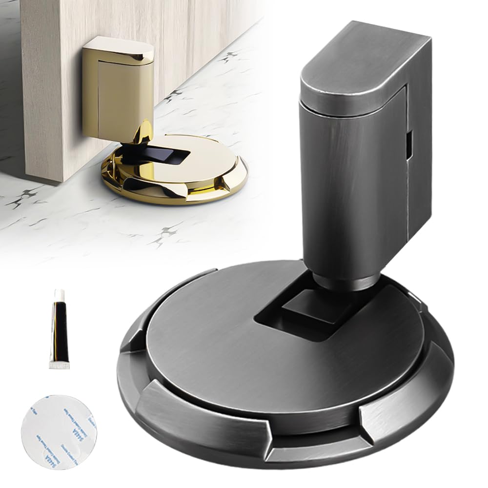 Door Stop Door Stoppers, Magnetic Door Catch Door Wedge Door Stopper Indoors, Adjustable No Drilling Mechanical Floor Doorstop Magnetic Door Catch with Adhesive (Style 04)