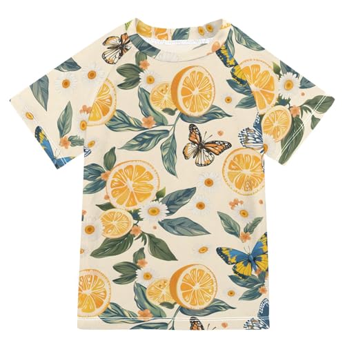 Boys Rash Guard Short Sleeve Swim Shirts for Boys Lemons Butterfly Sun Protection 7-8T