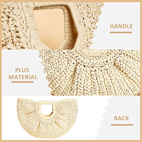 Bolso de mano de ratán, tejido semi-circular para mujer miniatura 5