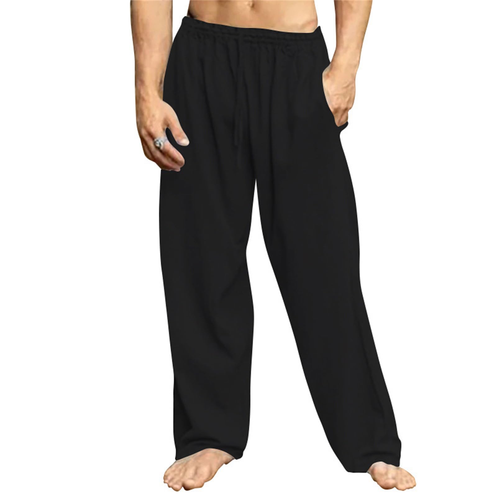 RSZGSWS Mens Cotton Linen Drawstring Pants Lightweight Summer Casual Loose Yoga Jogger Pant Elastic Waist Wide Leg Sweatpants