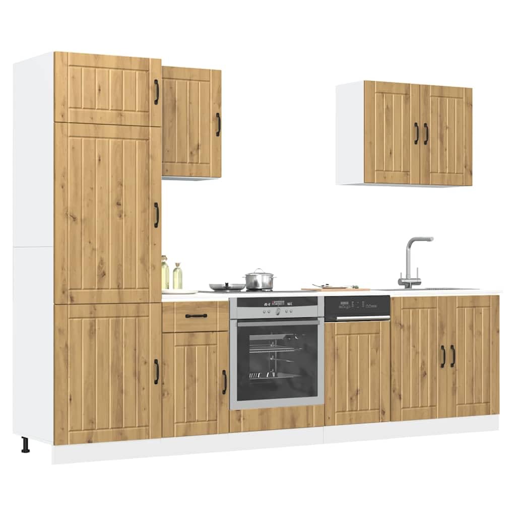 Set di 7 mobili da cucina Lucca, mobili da cucina modulari in legno con mobiletto sottolavello, armadietto da forno e pensili