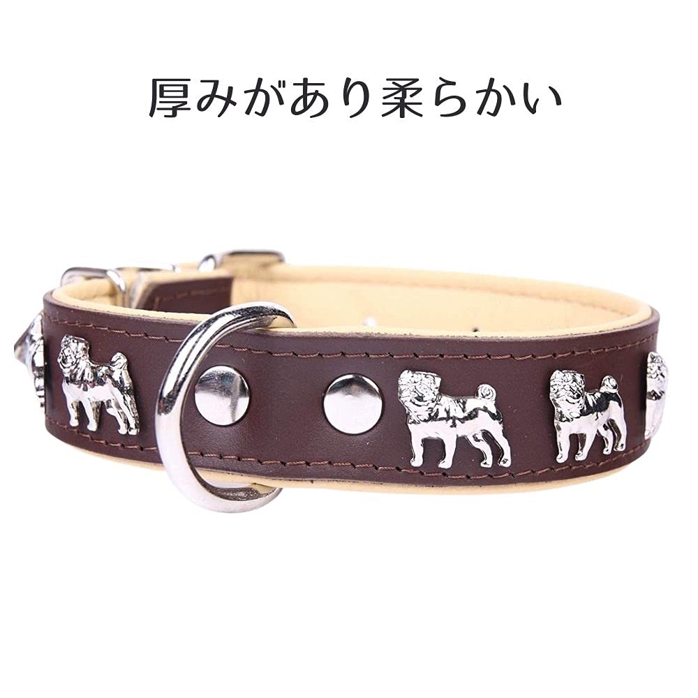 Amazon | ZOOleszcz パグ犬のデザイン 本革 犬用 首輪 レザー