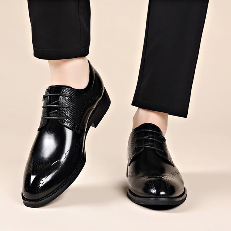 Men's Suit Tuxedo Shoes Business Casual Cowhide Oxford Shoes Classic Pointed Toe Gradient Design Tuxedo Brogue Dress Shoes Casual Retro Wedding Work Shoes(Black,6.5)3