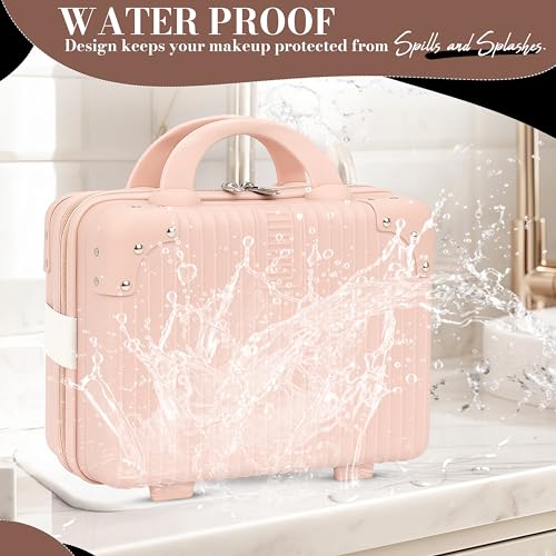 Image of Storite Mini Hard Shell Travel Luggage & Makeup Case Portable Carrying Suitcase Makeup Storage Box for Women Cosmetic Travel Toiletry Bag Hand Nailart case Vanity Cases for Girls (Tea Rose)