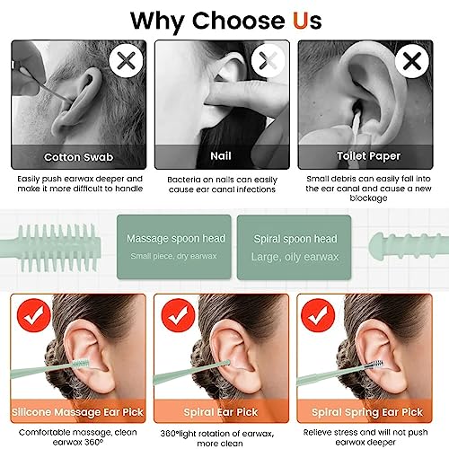Ohrenschmalz Entferner, Ohrenreiniger, New Sicheres und Weiches 360 Grad Spirale Silikon Ohrreiniger, Ohrenreinigung für Kinder und Erwachsene, mit Aufbewahrungskiste