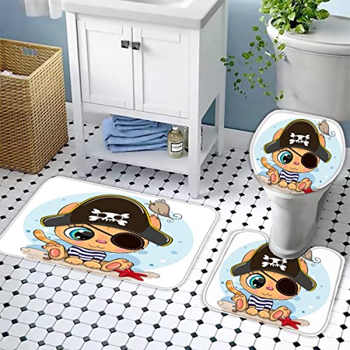 Badezimmer Badematte 3 Teilig Set Pirat rutschfest Badteppiche Saugfähig Memory Foam Badezimmermatte Weich WC… – Bild 4