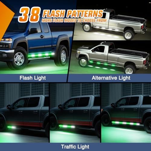 Image of Nilight 2PCS 70 Inch Emergency Strobe Light Strip with Controller 864 LED Green White Running Board Lights Flexible Side Flashing Warning Caution Safety Waterproof for Truck Construction Pickup