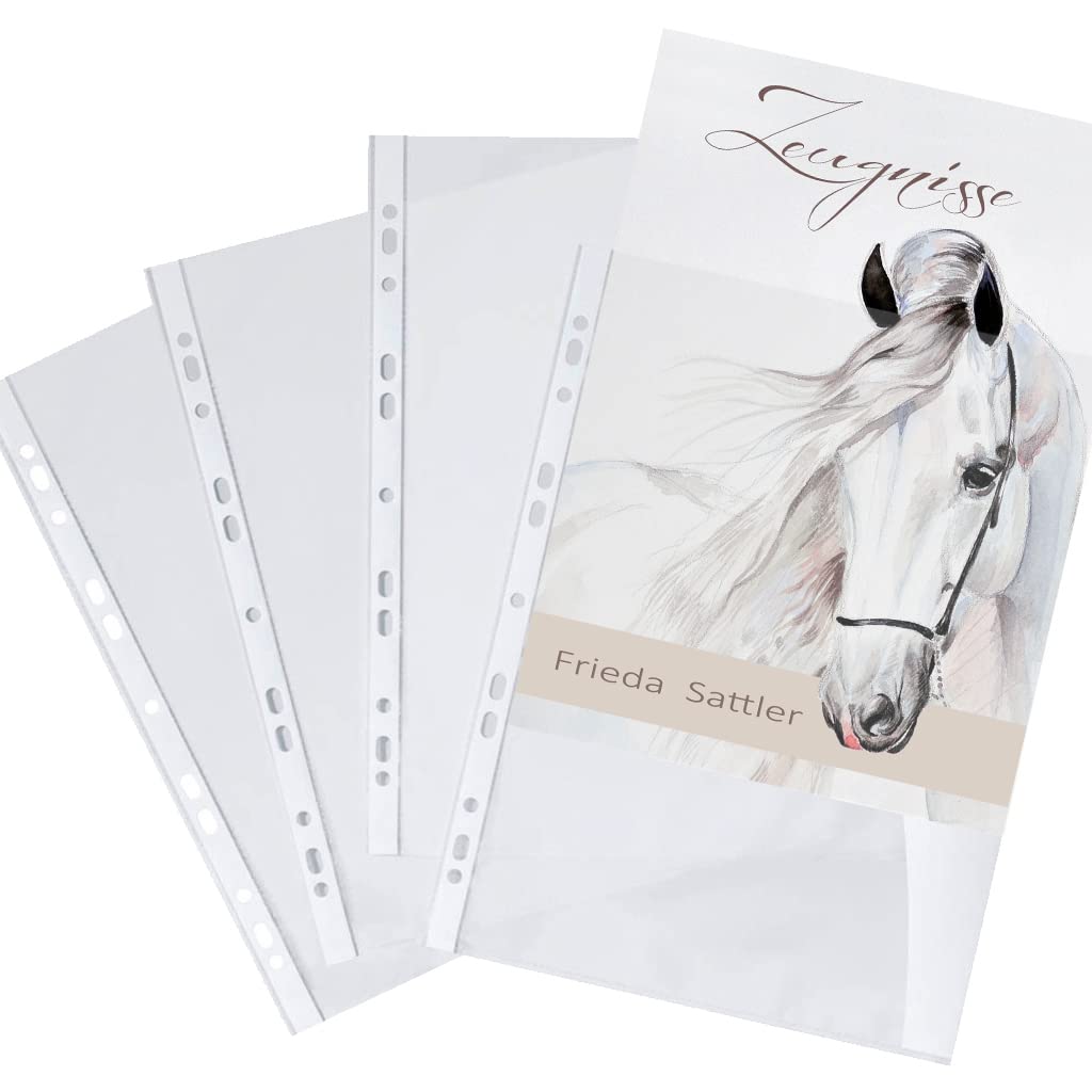Zeugnismappe personalisiert White Horse A4 ca. 31x24 cm beige Zeugnisbuch Pferd Urkundenmappe Einschulung Schulanfang