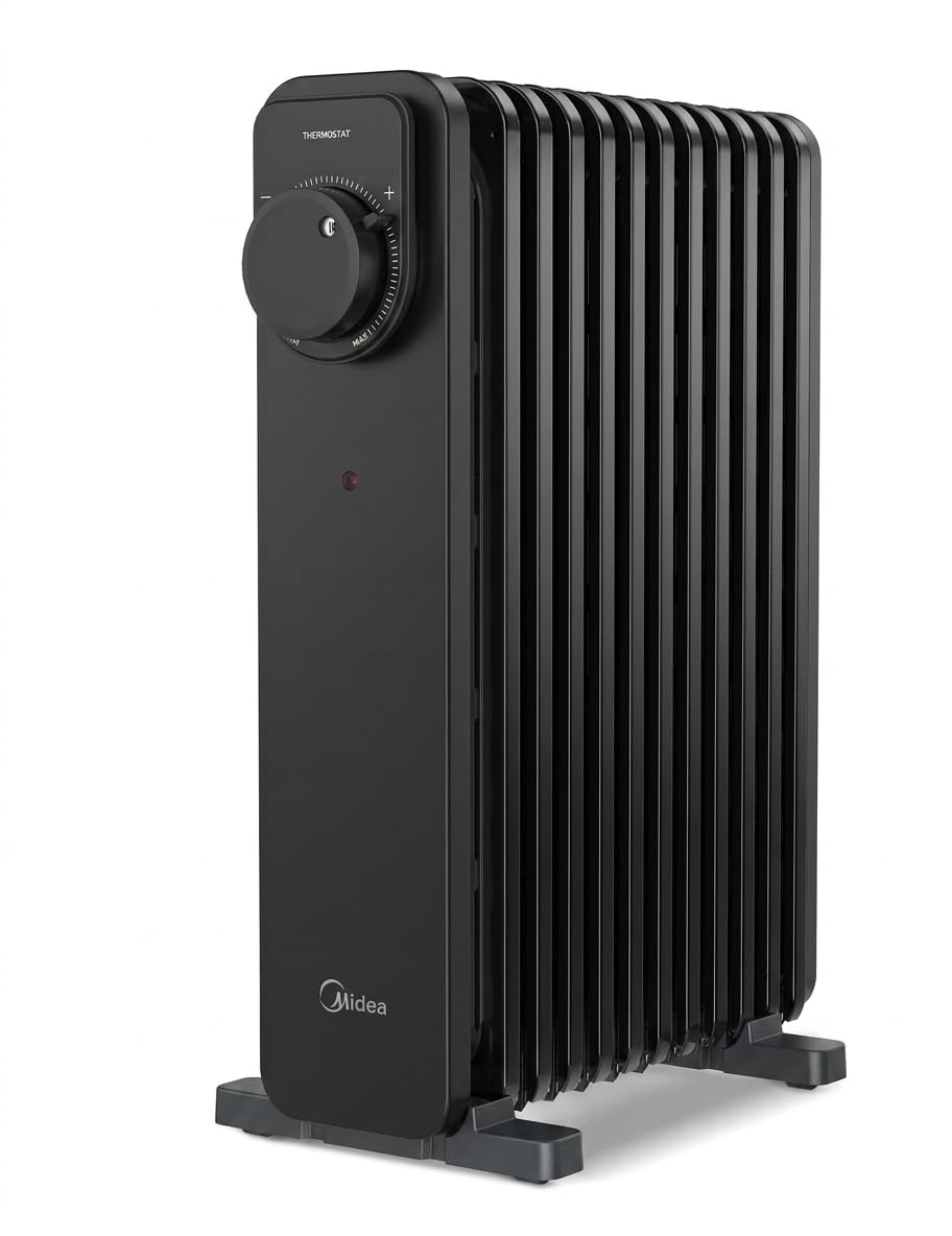 Midea 2300W Oil Radiator, 11‑Fin Heater, Thermostat, 3 Heat Settings