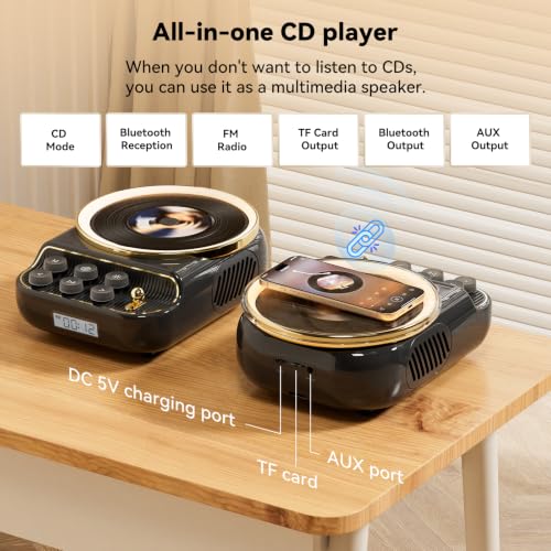 Image of 4 in 1 CD Player with Bluetooth Speakers,FM Radio,Night Light Retro Design