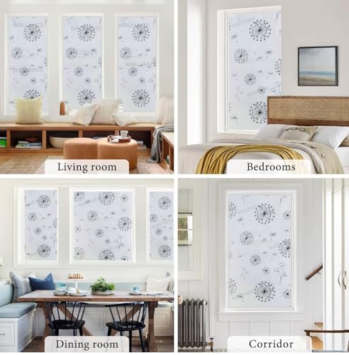Image of WALLMATE Window Privacy Film Frosted Vinyl Glass Covering, UV Blocking, Non-Adhesive, No-Glue, for Bathroom Living Room Office, (White Snow, 24x80 Inch)