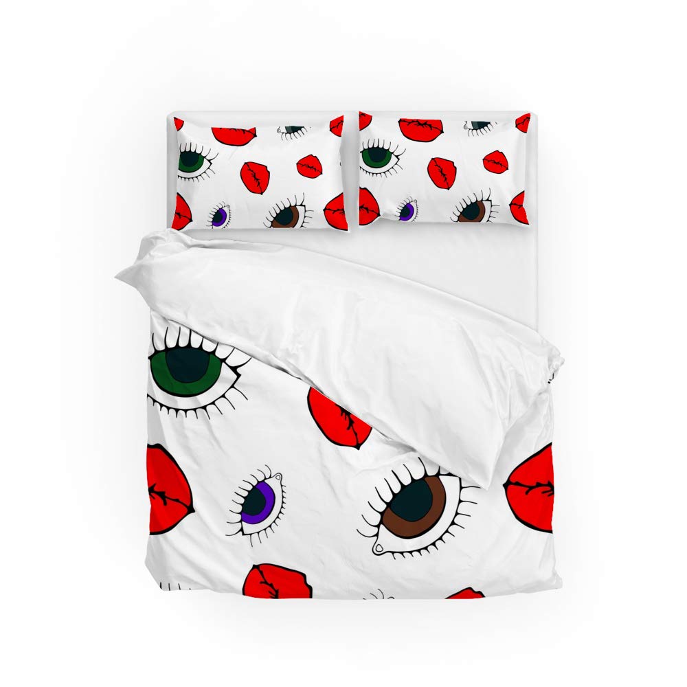 Parure de lit yeux amusants housse de couette et 2 taies d'oreiller microfibre