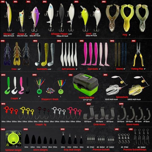 Image of Fishing Tackle Box with Tackle Included Lures, Hooks, Weights, 3-Layer Freshwater Fishing Tackle Kit for Bass Fishing Gear and Equipment, Gift for Fishingman gift choice for Fathers Day