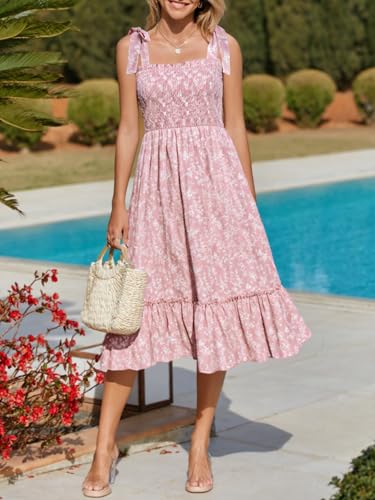 Image of Imily Bela Womens Summer Floral Maxi Dress Boho Tie Strap Sleeveless Smocked A Line Beach Sundress Long Dresses