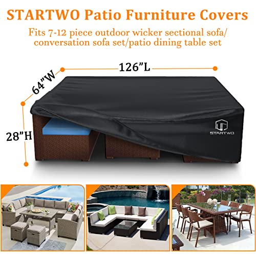 Startwo TABLECOVERS-5-7 Patio Furniture Covers Waterproof, Anti-Uv Tear-Resistant 500D Heavy Duty 7-12 Seats Outdoor Furniture Set Cover thumb #1