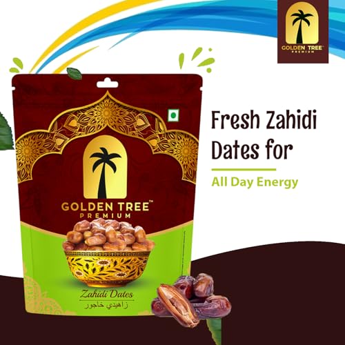 Image of Golden Tree Soft Zahidi Dates| Organic Whole Zahidi Khajoor Natural Sweeteners| NON-GMO| VEGAN| No Preservatives| Sun-Dried Dates in Resealable Bag Fresh Healthy Dried Fruit Snack (500 Grm)