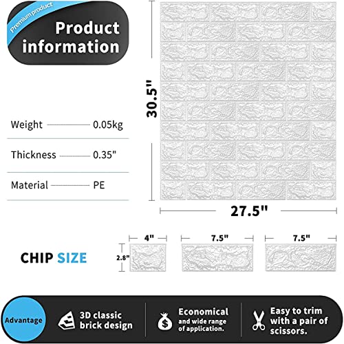 Image of 3D White Brick Wallpaper PE Foam self Adhesive Brick Design Wall Stickers /DIY Wallpaper for Home Hotel Living Room Bedroom Cafe Deco (70 x 70 cm)