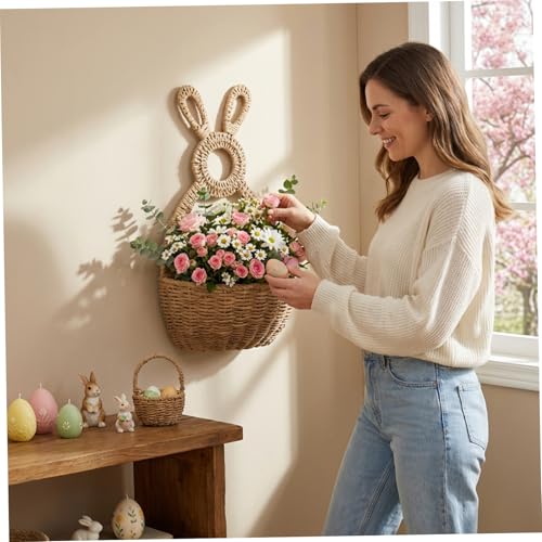 Panier suspendu en osier pour Pâques et décoration murale - 4