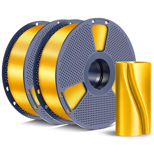 Image of SUNLU Silk PLA+ Filament 1.75mm, Chrome Like Gloss Finish, Smooth Silk Texture, Upgraded Formula for Stable Printing, 2kg(4.4lbs) PLA Plus 3D Printer Filament, Gold+Gold