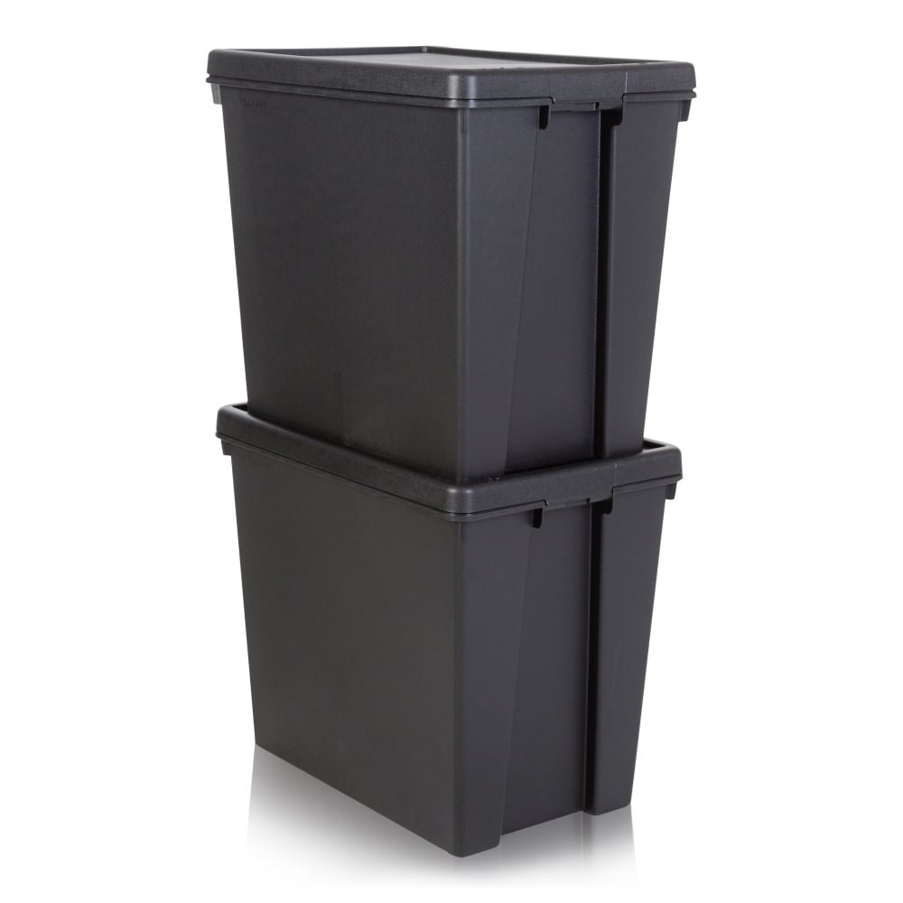 Wham Bam Lot de 2 boîtes de recyclage résistantes avec couvercle Noir 92 l 59,5 x 39,5 x 52 cm