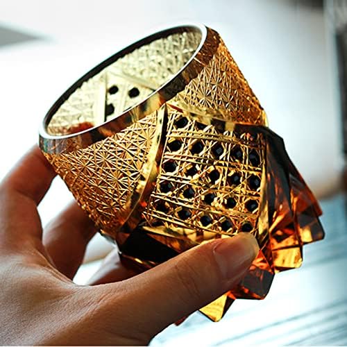 Edo Kiriko Hand-Carved Gold Accent Sake Glass Cup - Japanese Traditional Artisan Crafted Crystal Whiskey Glass, Luxury Amber Crystal Design Barware, Unique Gift for Collectors & Sake Enthusiasts - Image 9