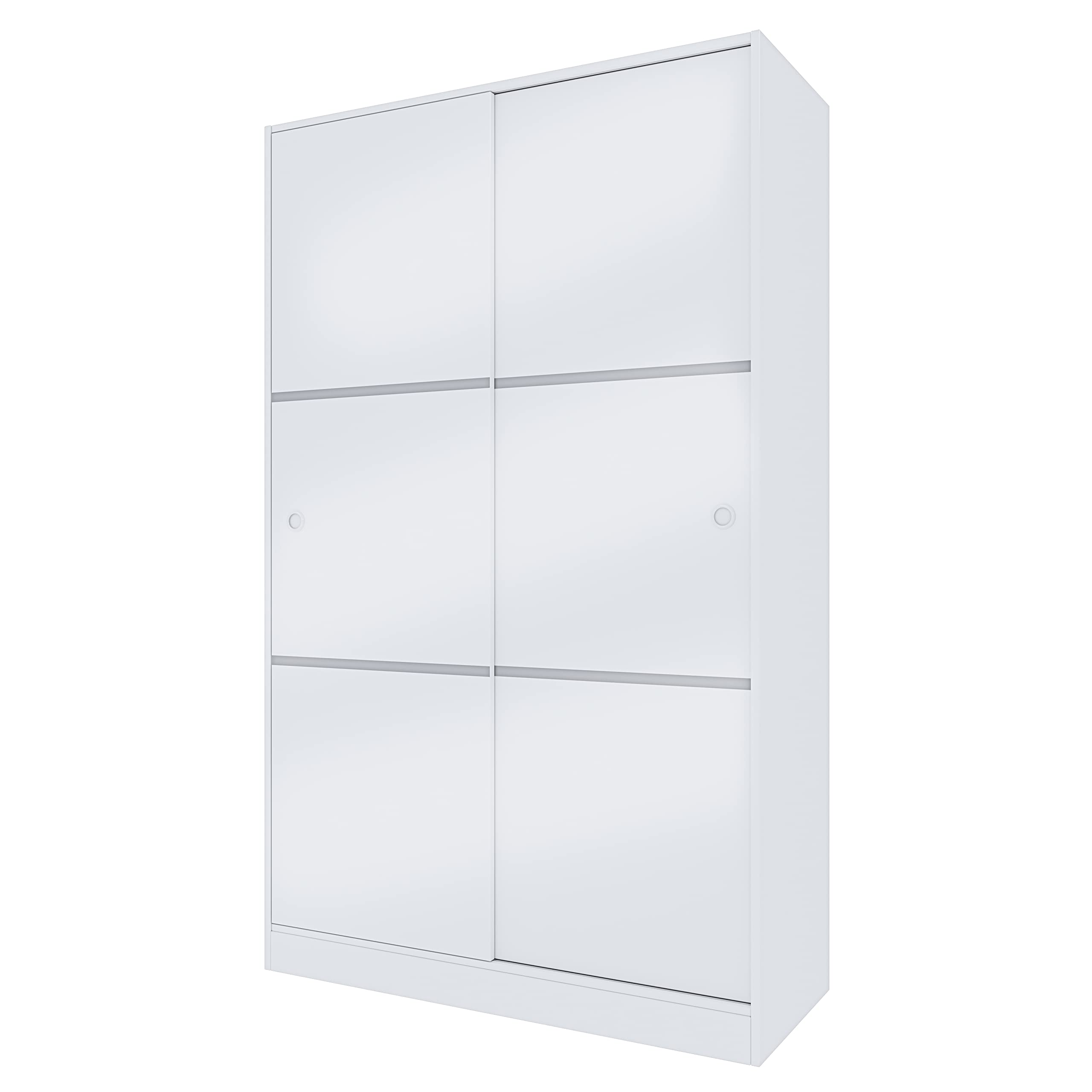 Reus Solidna szafka do przechowywania, wielofunkcyjna, z 2 drzwiami przesuwnymi, 1 drążek na płaszcze, 4 półki, do sypialni, umeblowanie, 200 x 120 x 50 cm, kolor biały błyszczący