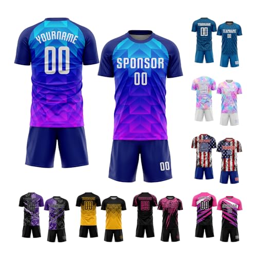 Custom Soccer Jersey Set Personalized Royal Light Blue Rose Red White Soccer Shirts Shorts Uniform for Adult Boys Girls Youth with Team Name Number Logo