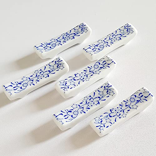 KOPYFANTAP Lot de 6 étagères pour baguettes en céramique - Porte-couverts - Pour hôtel et maison - 5,5 x 1,4 x 1,3 cm - Porcelaine bleue et blanche chinoise Cover