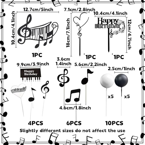 JeVenis Rock Music Cake Topper Guitar Cake Toppers Music Notes Balls Cake Decorations for Musician Birthday Party Rock Theme Party