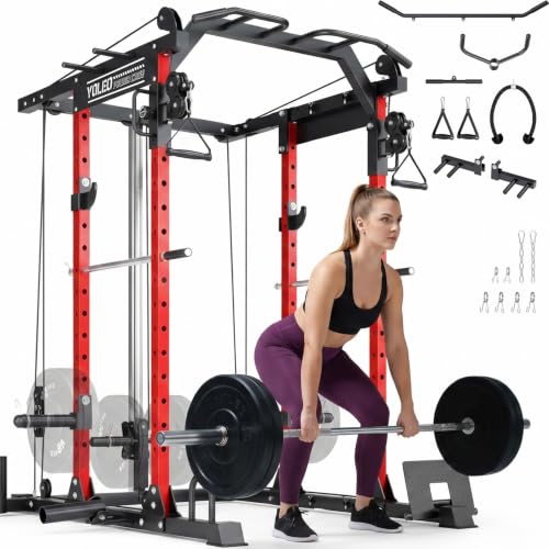 Image of YOLEO Smooth Pulley System Power Cage, Adjustable Cable Crossover Power Rack, Multi-Functional Cable Machine for Home Gym