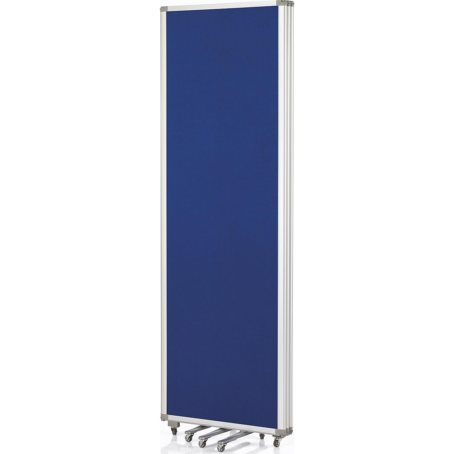 magnetoplan | 3-Paneel Raumteiler Faltwand mit Rollen 1800 x 1810 x 370 mm | Mobile Trennwand | Ausstellungs-Sichtschutz | Büro-Raumteiler, 1105303, Rahmenfarbe: altweiß| Wandfarbe: royalblau