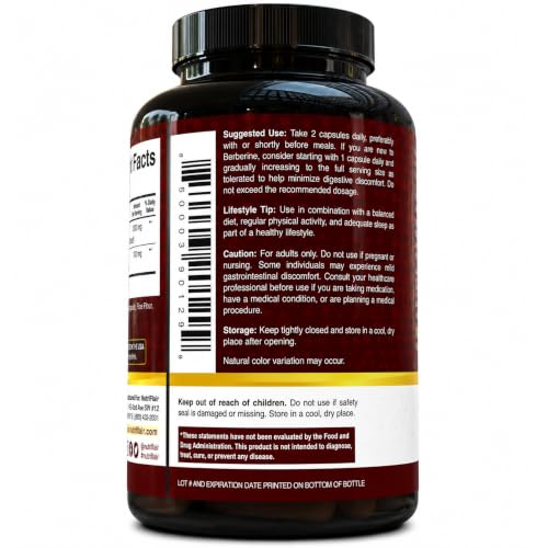 Image of NutriFlair Berberine HCl 1200mg, 120 Capsules - Plus Ceylon Cinnamon, Berberine HCI Root Supplements Pills - Made in USA