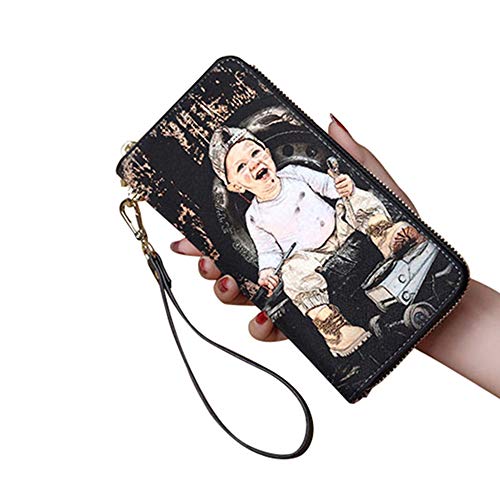 Personalized Crayon Style Photo Women's Wallet Custom Fashion Phone Bags Leather Wallet (Black Double Side)