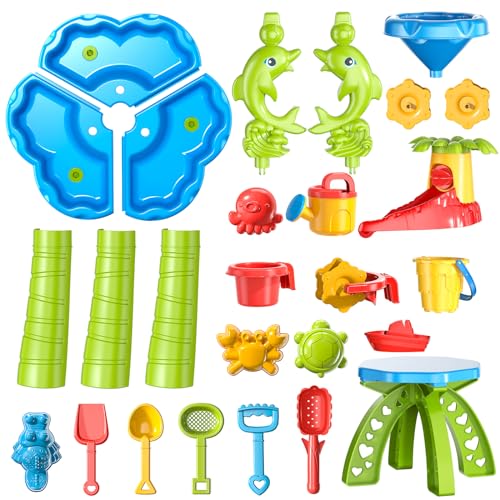 Temi 9812 3-In-1 Sand Water Table, 28Pcs Kids Beach Summer Toys Sandbox Table thumb #5