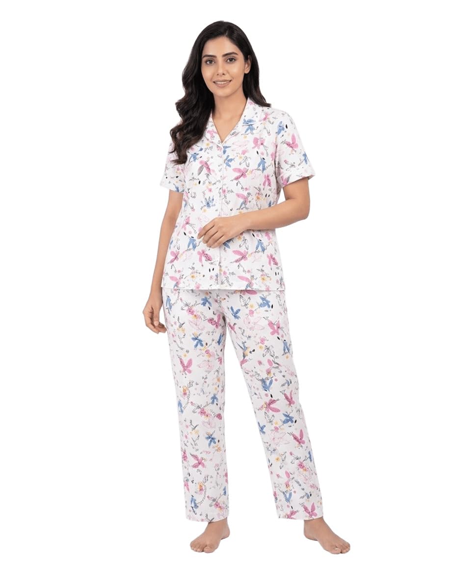 shaperx Womens Cotton Pajama Set Print 2 Piece Pjs Short Sleeve Button Down Sleepwear Cute Pj Sets-picture-35