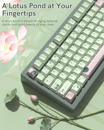 Image of Summer Lotus PBT Keycaps, 135 Keys Key caps, Cherry Profile, Dye Sublimation, Custom Keyboard Keycaps for Mechanical Keyboard, Compatible with ANSI, 60%, 65%, 75%, TKL, Full-Sized Layout