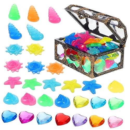 ifundom 1Set Colorful Diving Gems with Treasure Chest Glowing Plastic Gems for Pool Parties Pirate Themed Events and Creative Decorations Fun present Idea for All Ages