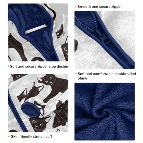 Black Cat Playing Girls Fleece Jacket Girls Fall Jacket Girls Zip Up Hoodie Girls Sherpa Jacket 2-10T3