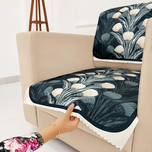 Image of Homerz Premium 'Luxe Series' Sofa Cover | Holland Velvet Fabric | Smooth Finish | Anti-Slip Fleece Backing Couch Protector (Terrace Vein, 1 Seater, Seat Cover with Backrest)
